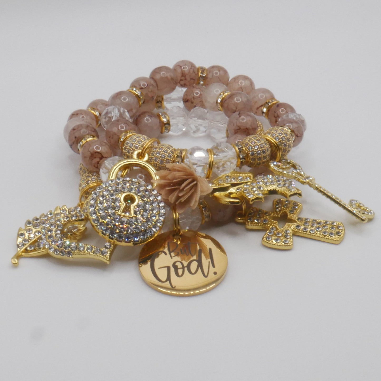 But God Always Bracelet Stack – Gold & Nude Luxury Faith Bracelet Set