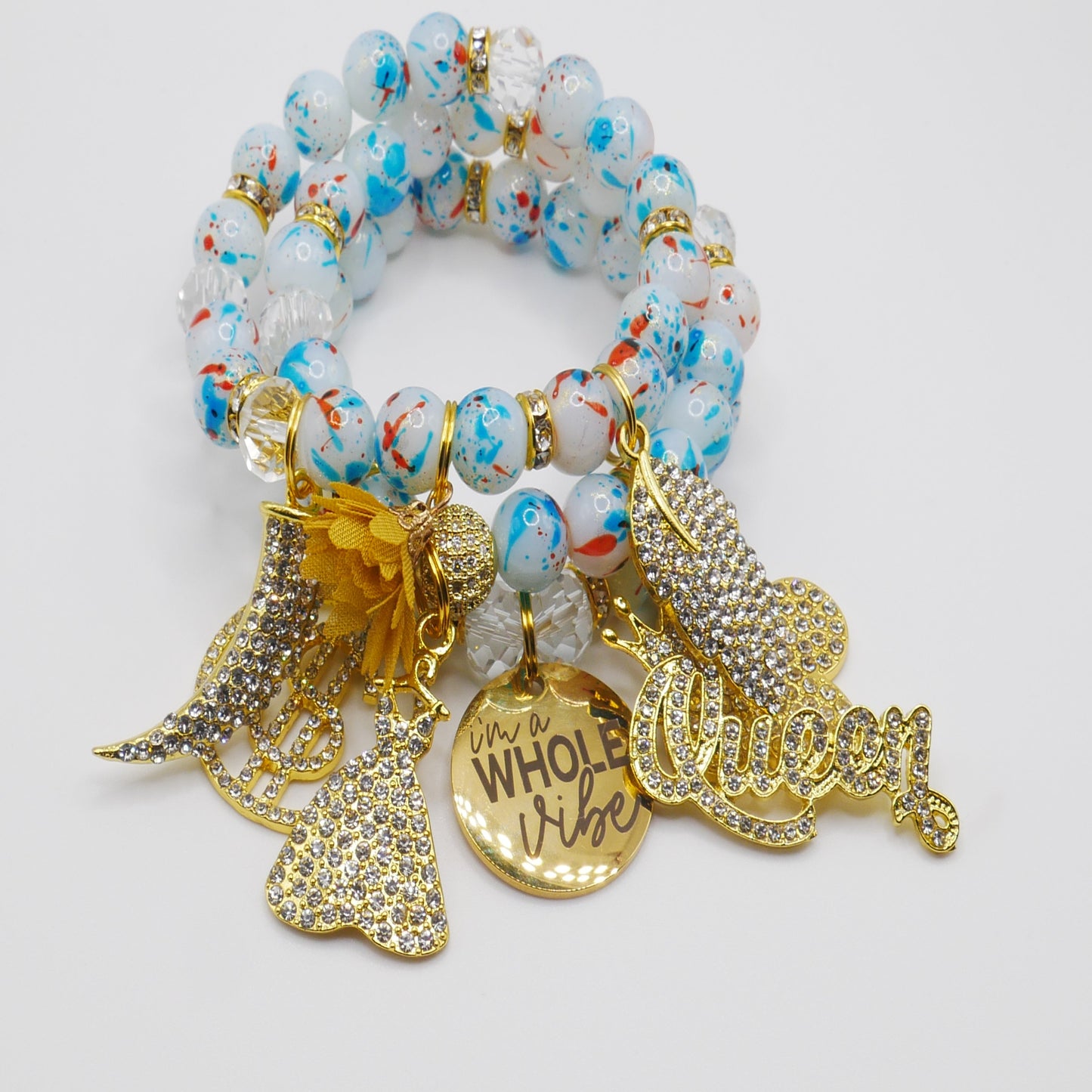 I'm a Whole Vibe Bracelet Stack – Blue & Gold Luxury Statement Set