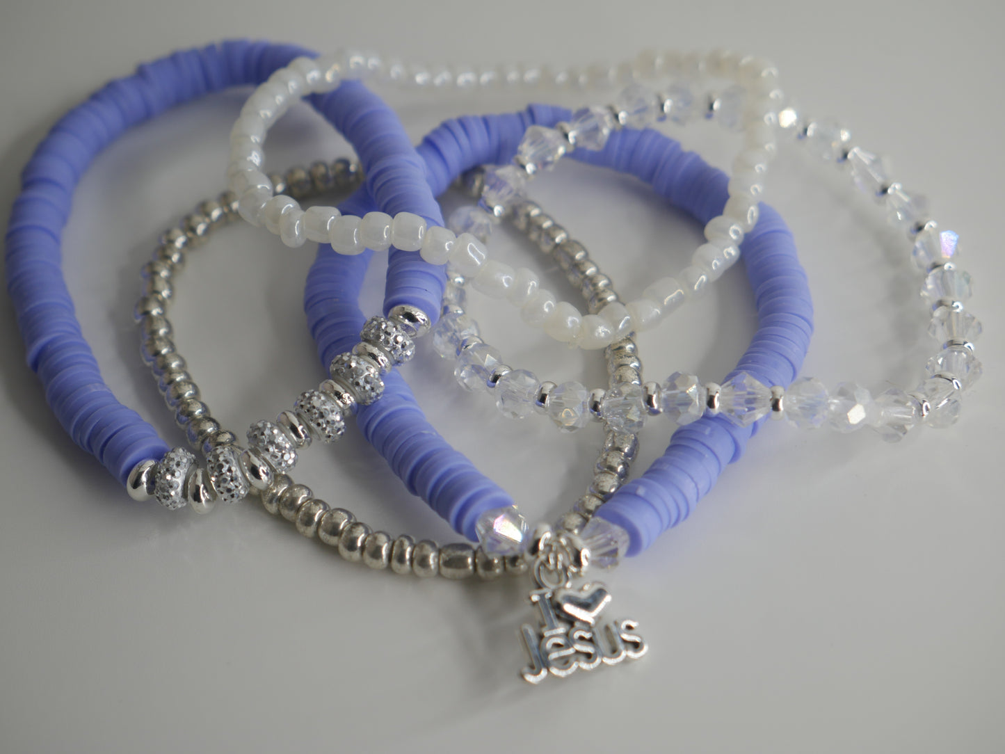 Periwinkle - I love Jesus Charm Clay Beaded Bracelets