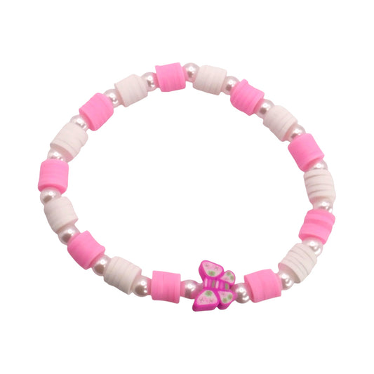 Pink Butterfly Breeze Clay Bead Bracelet