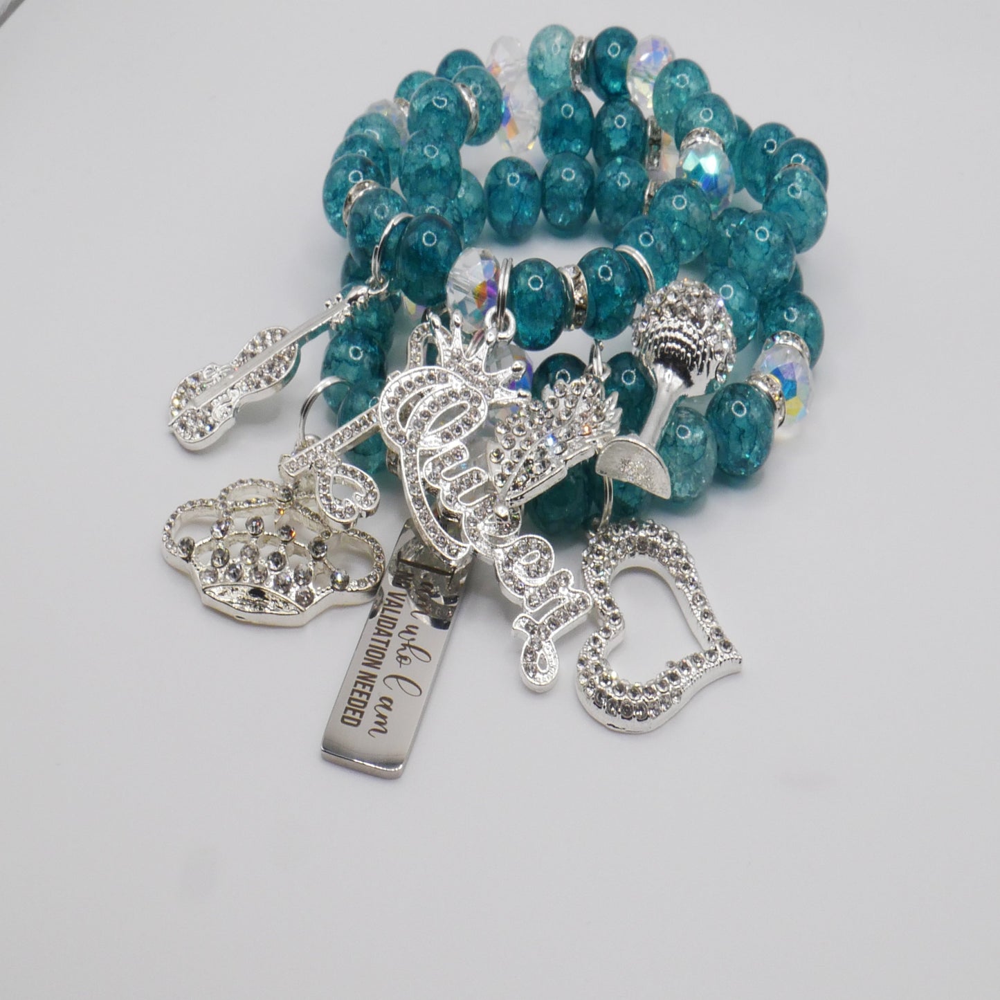 Unapologetically Me Bracelet Stack – Teal & Silver Empowerment Set