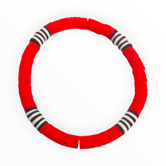Red Racer Stripe Clay Bead Bracelet