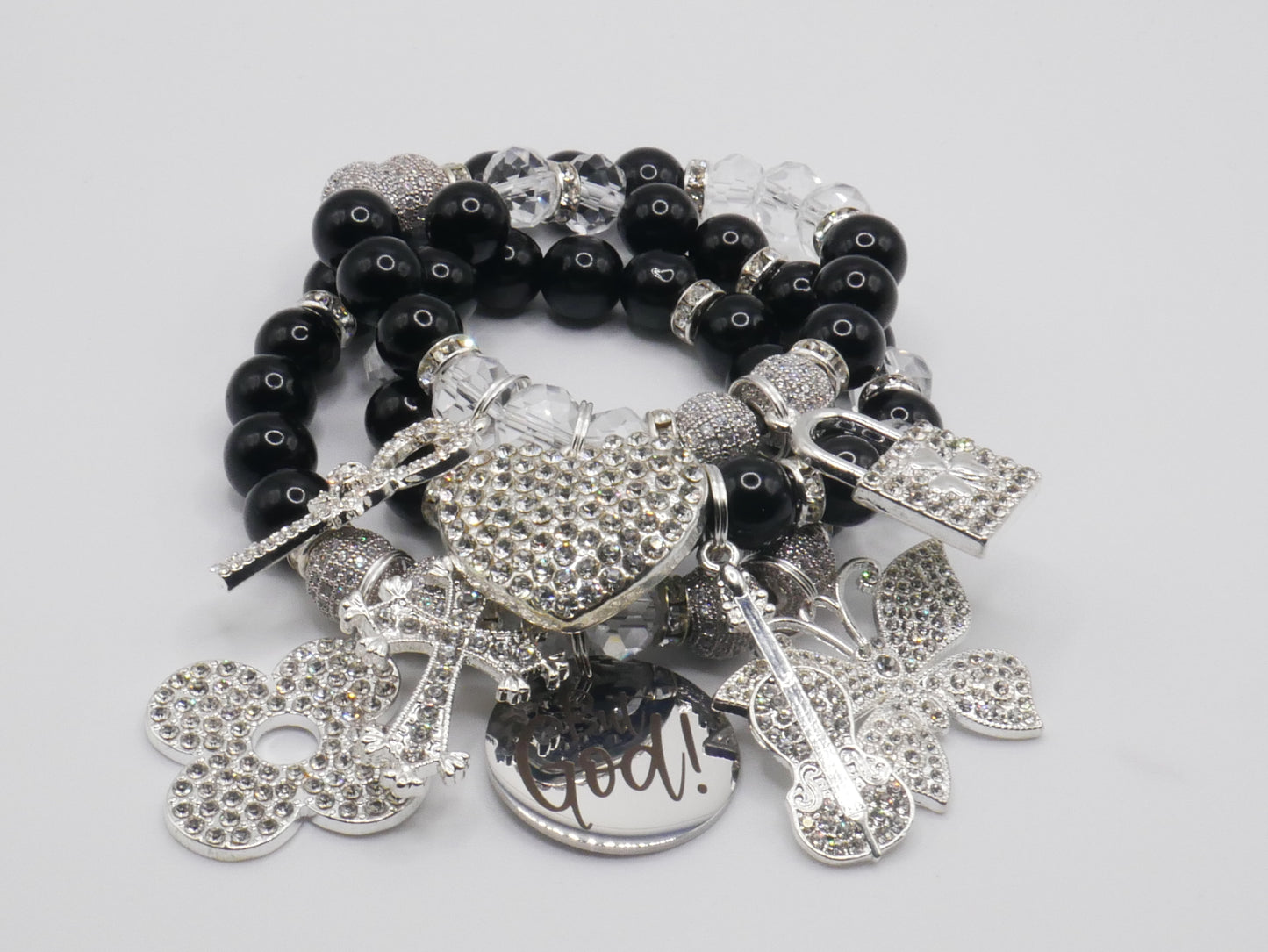But God! – Black & Silver Statement Bracelet Set