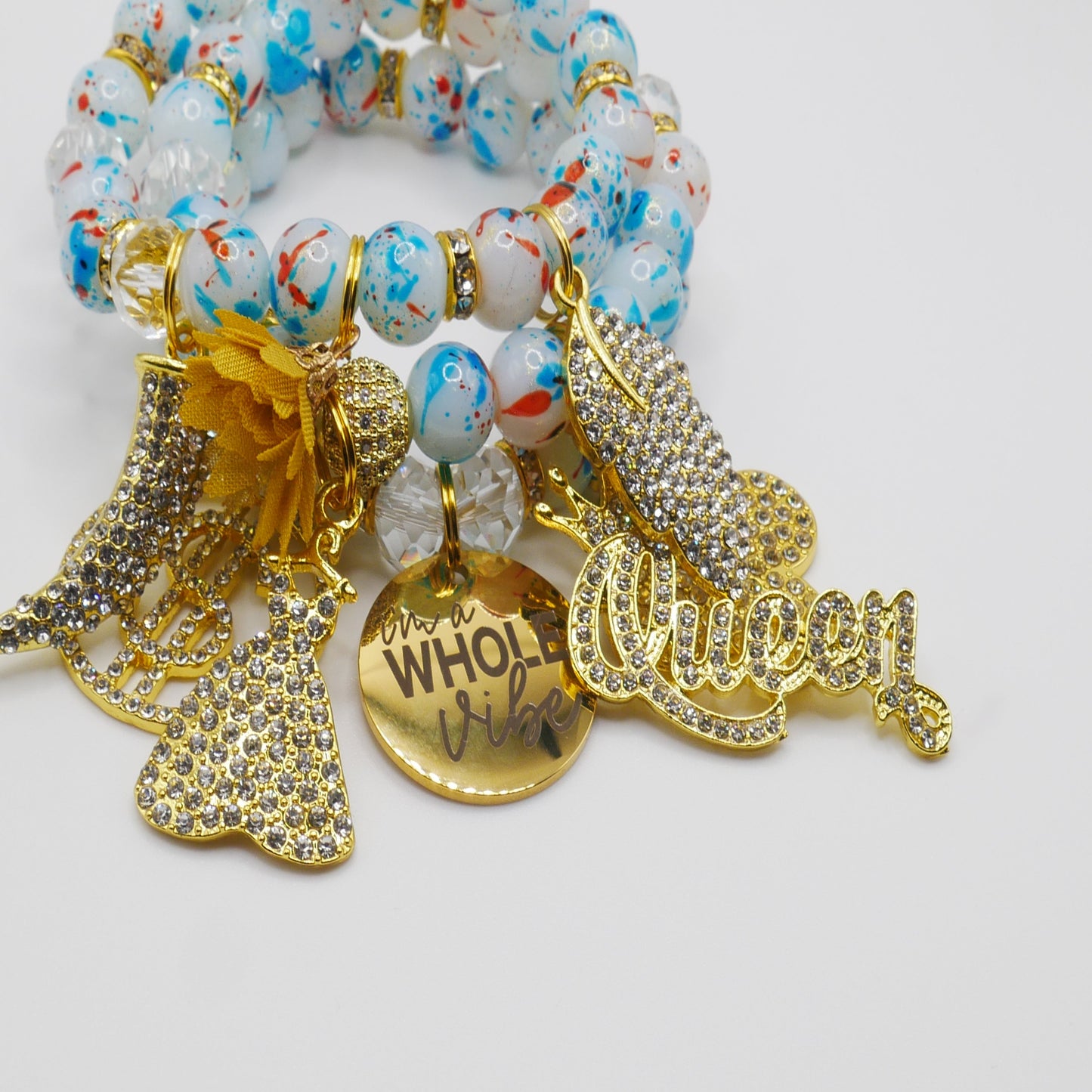 I'm a Whole Vibe Bracelet Stack – Blue & Gold Luxury Statement Set