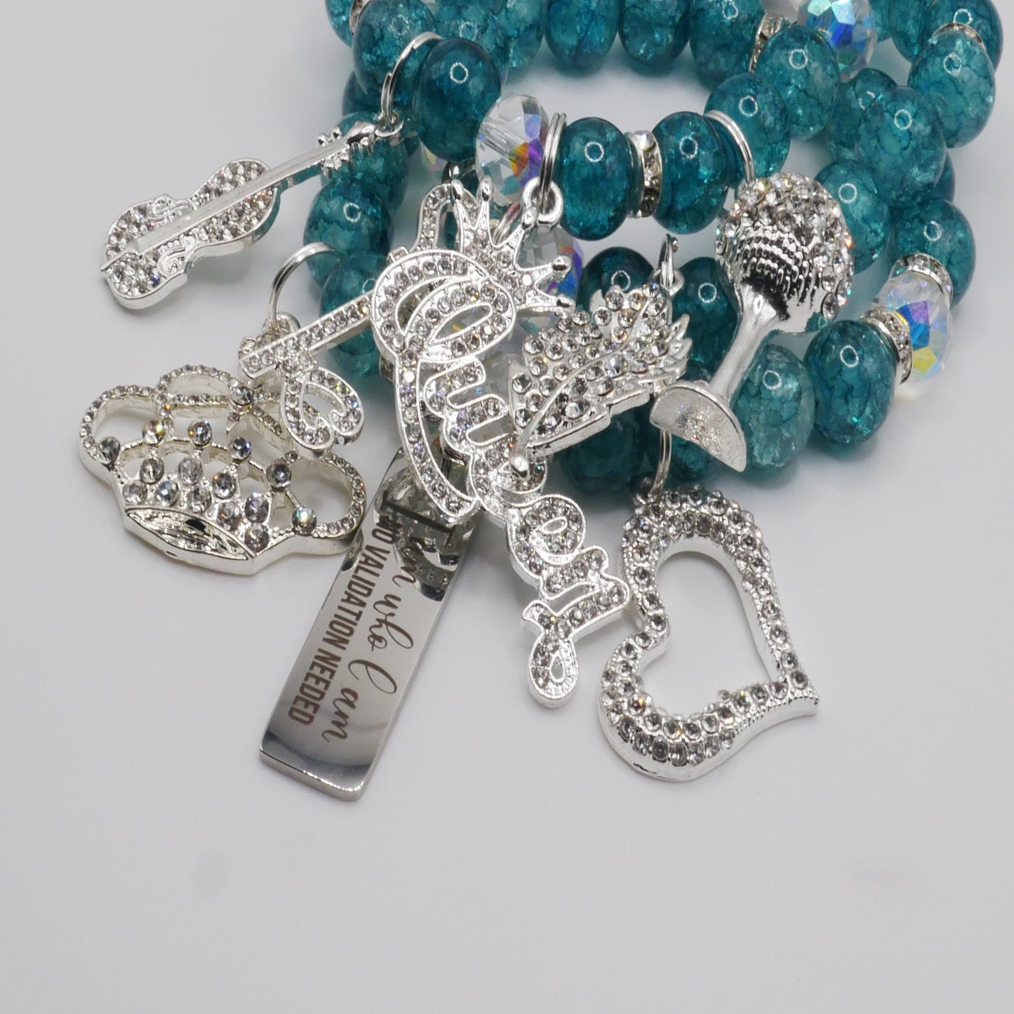 Unapologetically Me Bracelet Stack – Teal & Silver Empowerment Set