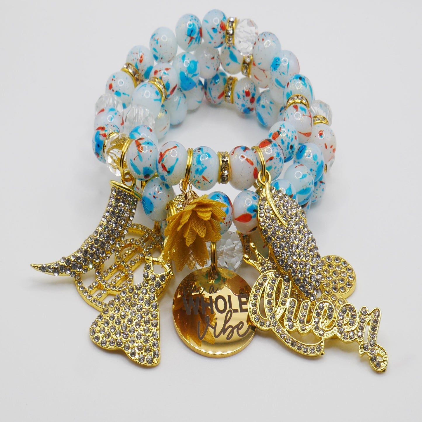 I'm a Whole Vibe Bracelet Stack – Blue & Gold Luxury Statement Set