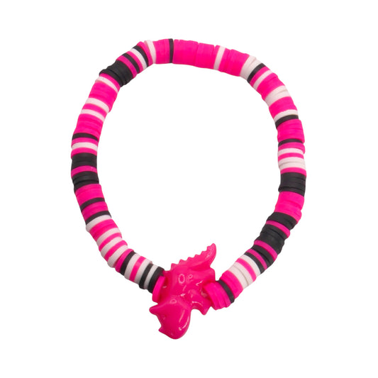 Pink Power Dino Clay Bead Bracelet