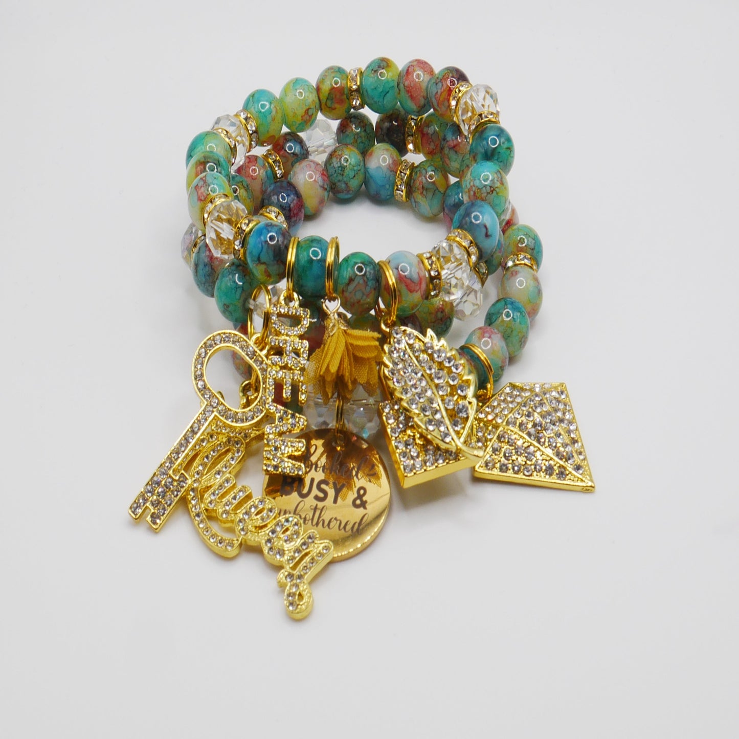 Booked, Busy & Unbothered Bracelet Stack – Multi-Color Gold Luxury Statement Set