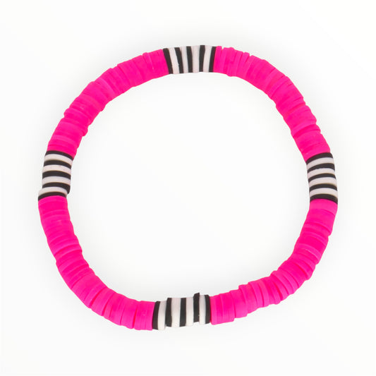 Pink Racer Stripe Clay Bead Bracelet