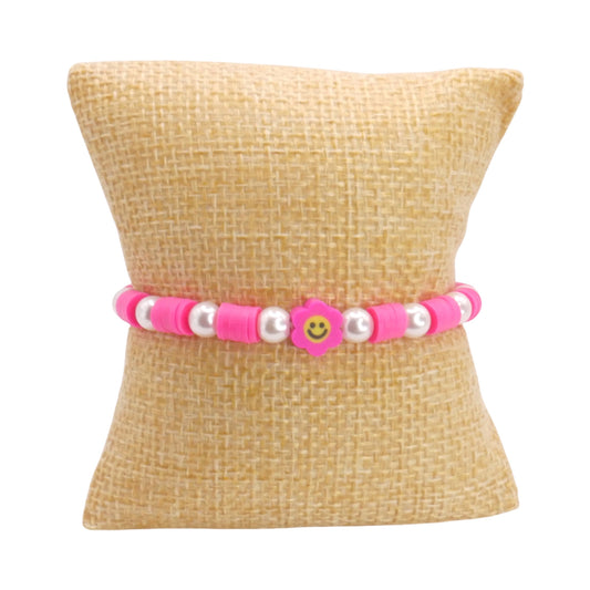Pink Pop Smiles Clay Bead Bracelet
