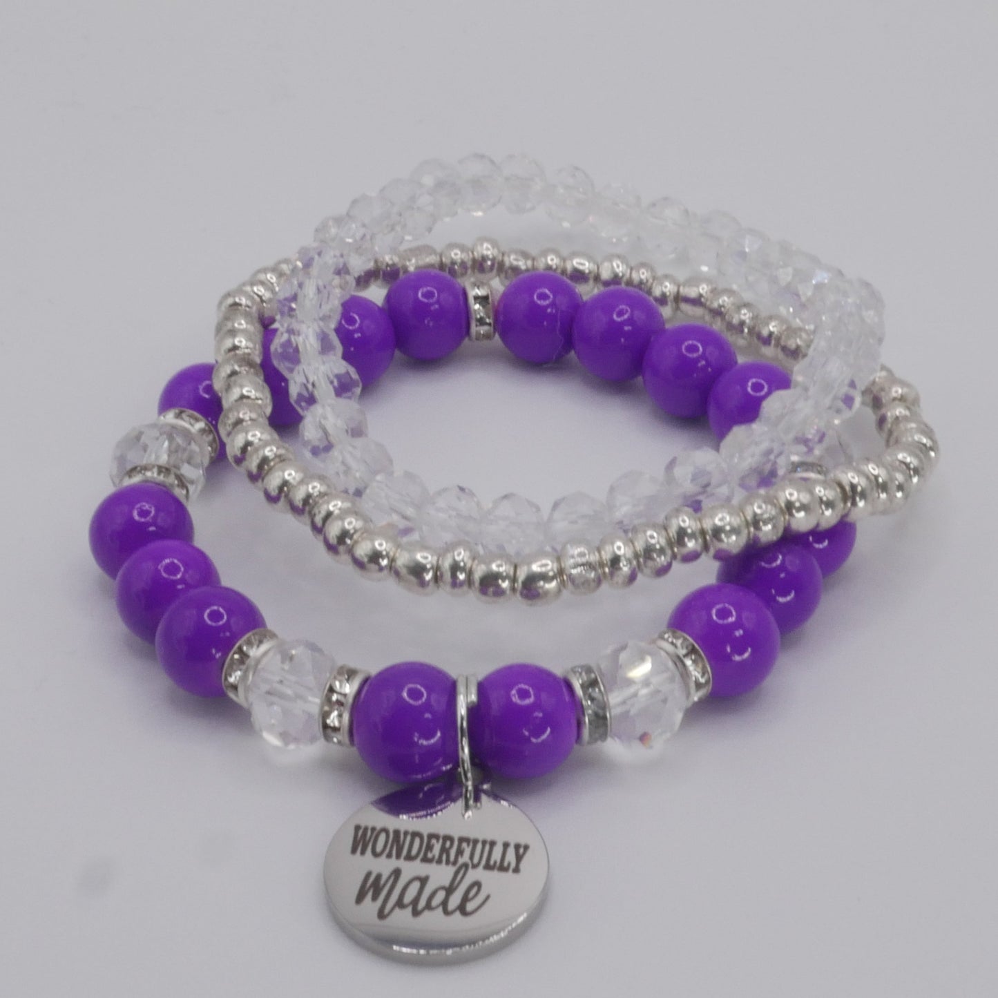 Wonderfully Made Bracelet Stack – Purple & Silver Handmade Bracelet Set for Girls