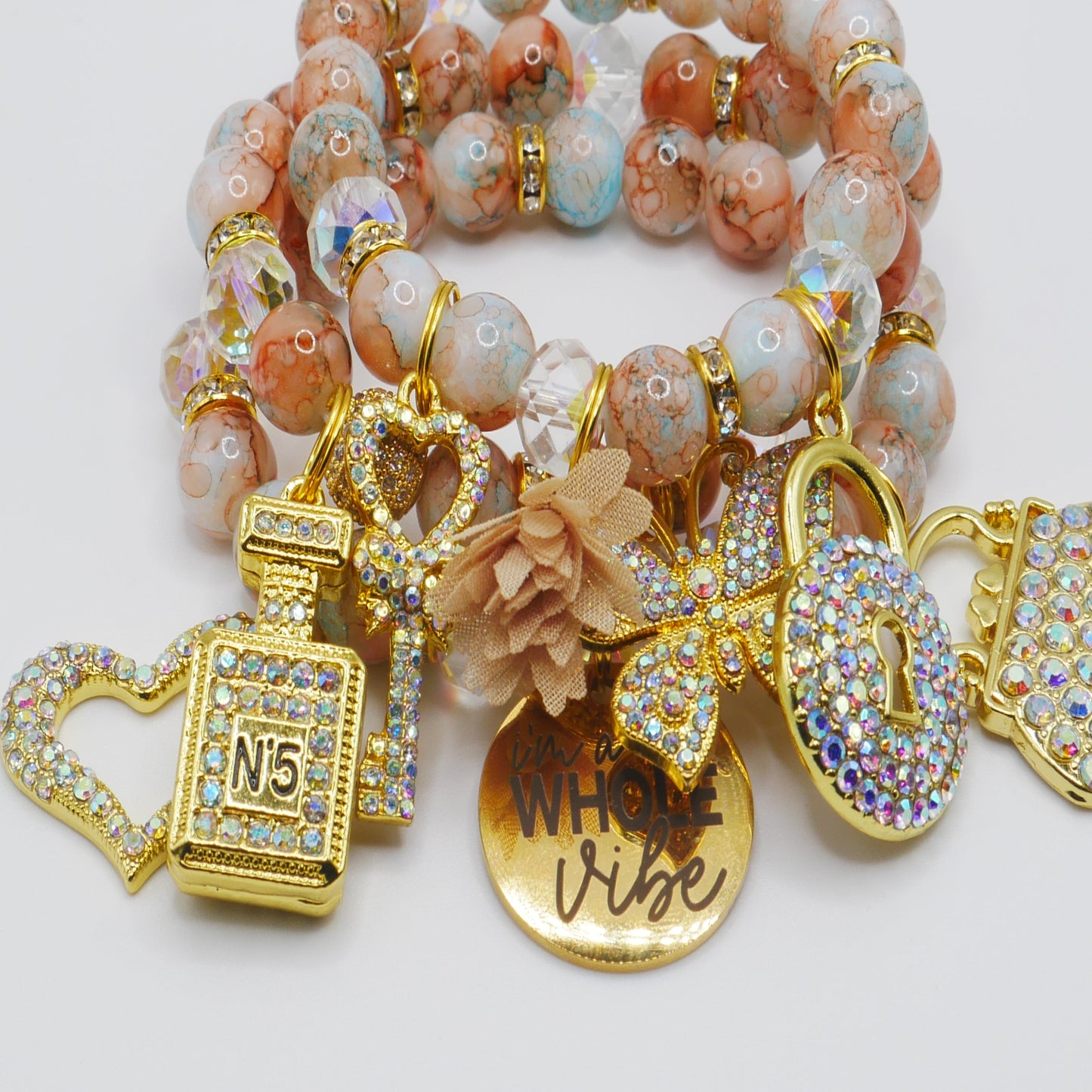Whole Vibe Bracelet Stack – Gold, Peach & Turquoise Luxury Bracelet Set