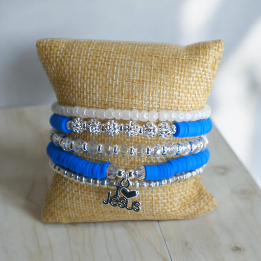 Blue - I love Jesus Charm Clay Beaded Bracelets