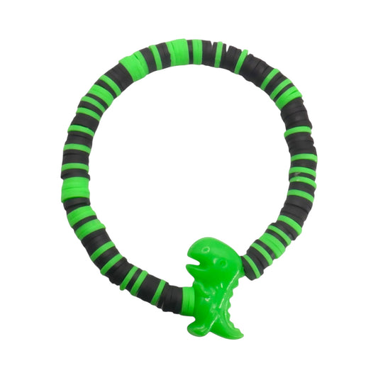 Green T-Rex Dino Clay Bead Bracelet