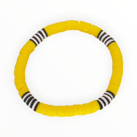 Yellow Racer Stripe Clay Bead Bracelet