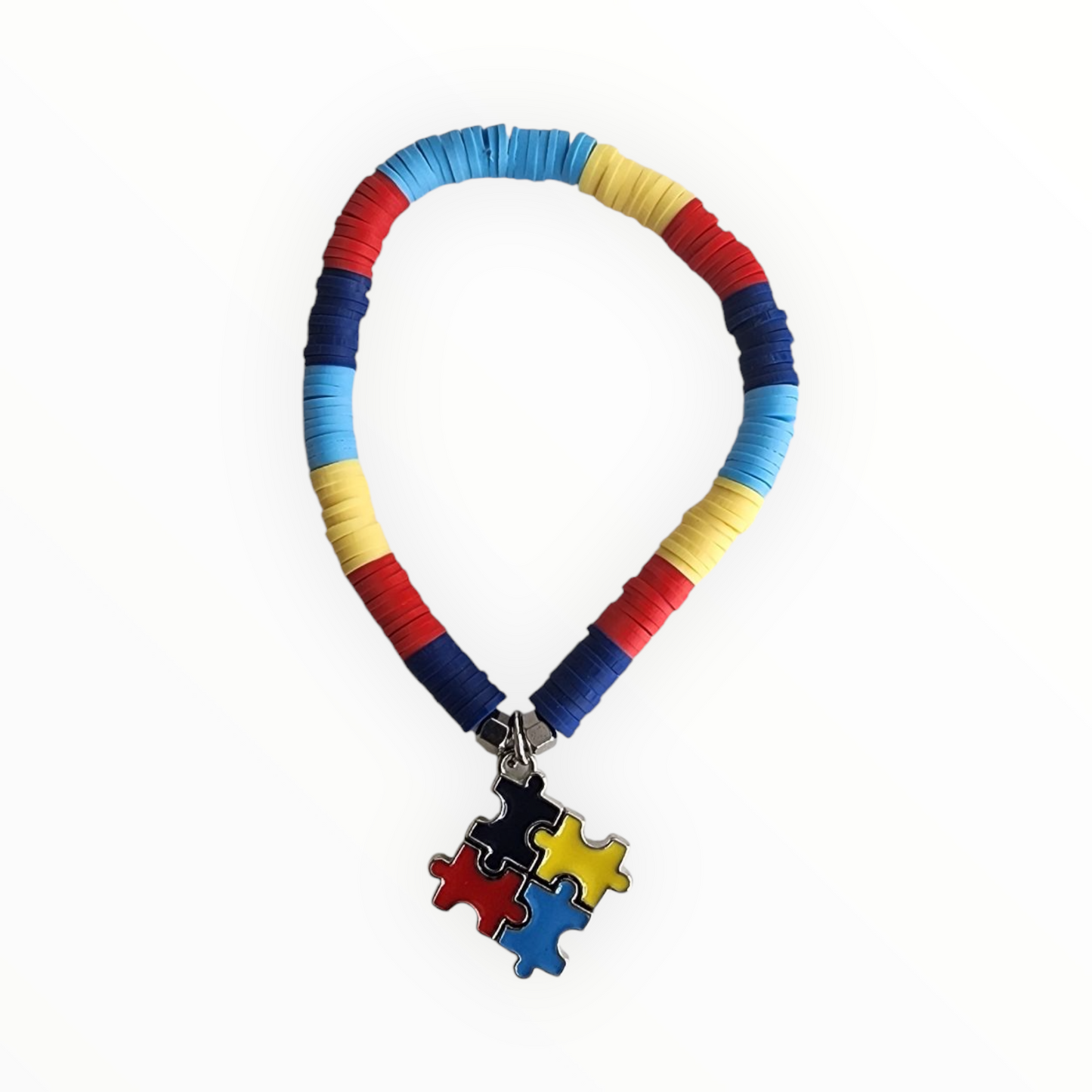 Autism Puzzle Charm Clay Beaded Bracelet - Kids