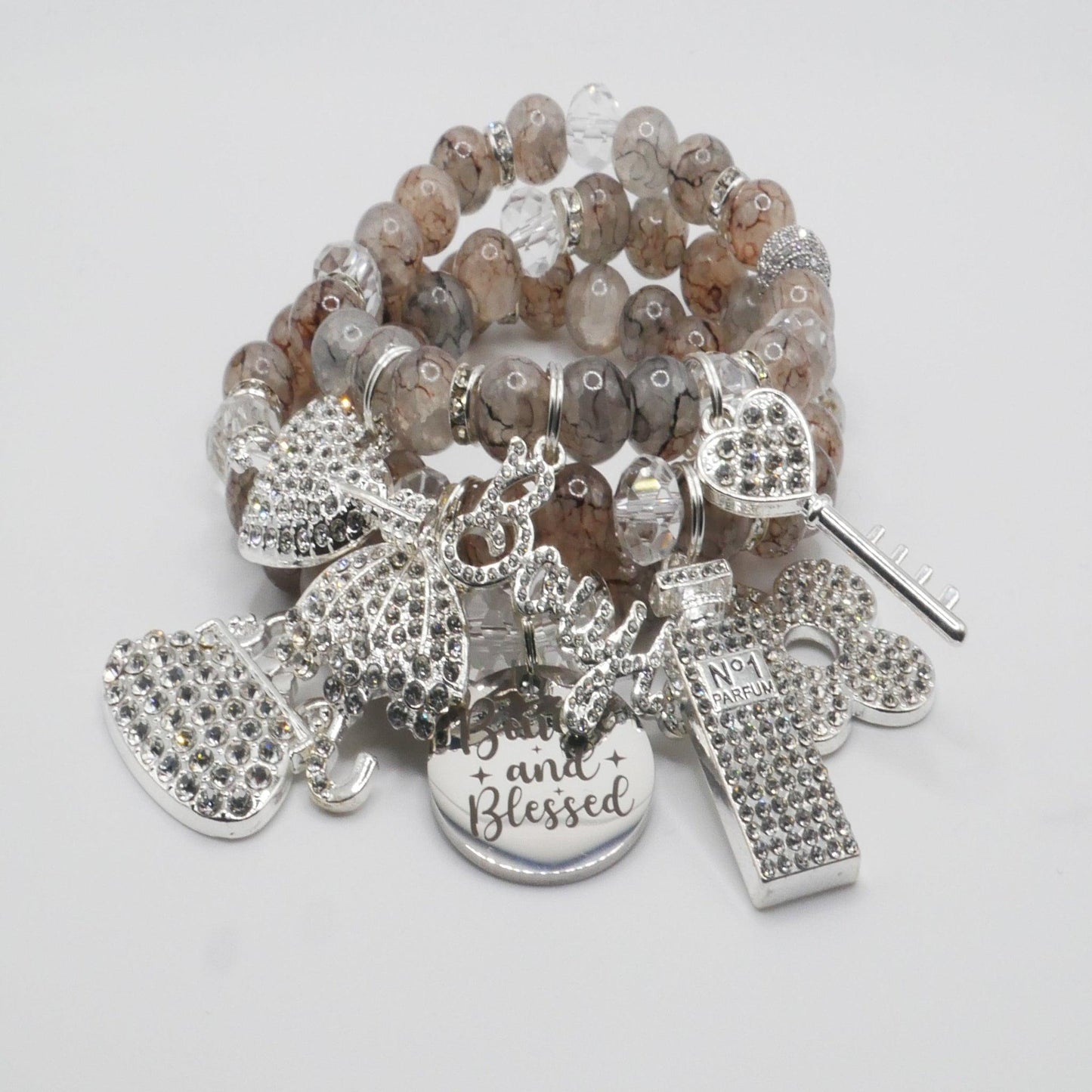 Bougie & Blessed Bracelet Stack – Silver and Nude Luxury Faith Bracelet Set