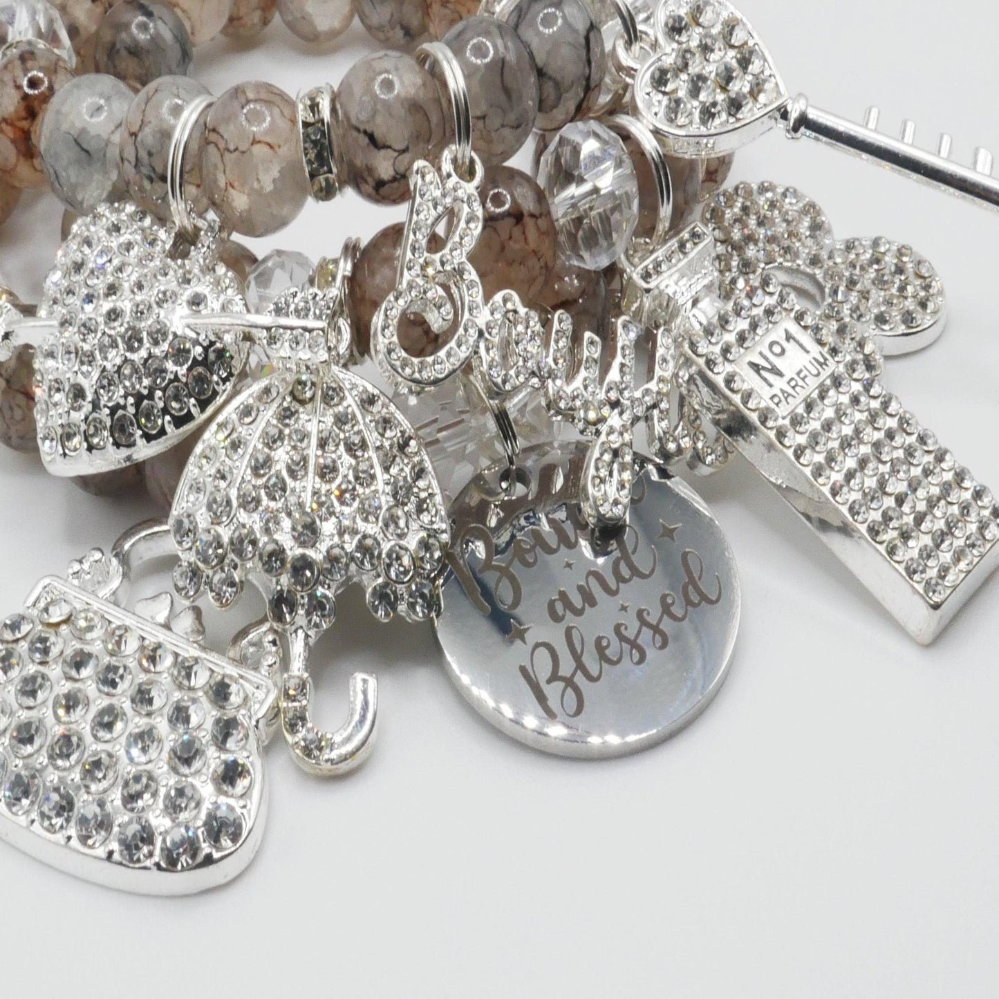 Bougie & Blessed Bracelet Stack – Silver and Nude Luxury Faith Bracelet Set