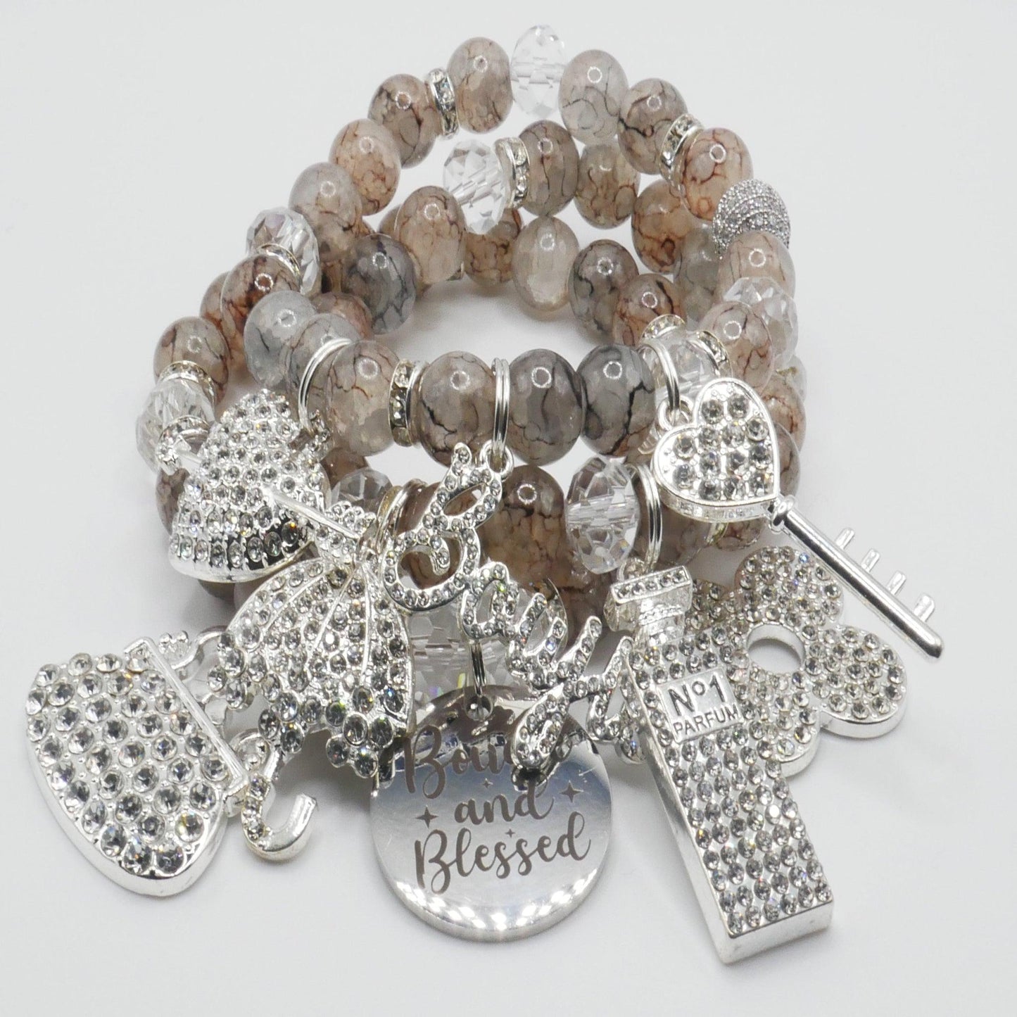 Bougie & Blessed Bracelet Stack – Silver and Nude Luxury Faith Bracelet Set