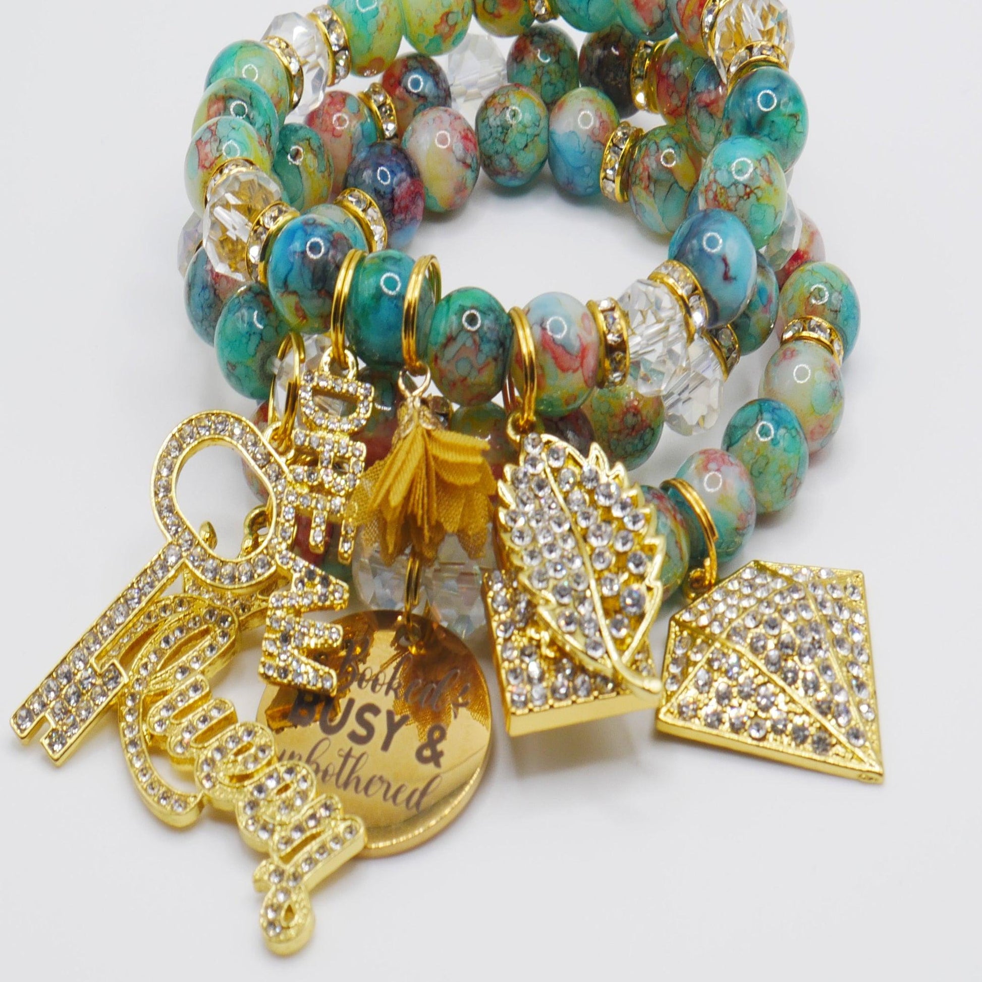 Booked, Busy & Unbothered Bracelet Stack – Multi-Color Gold Luxury Statement Set