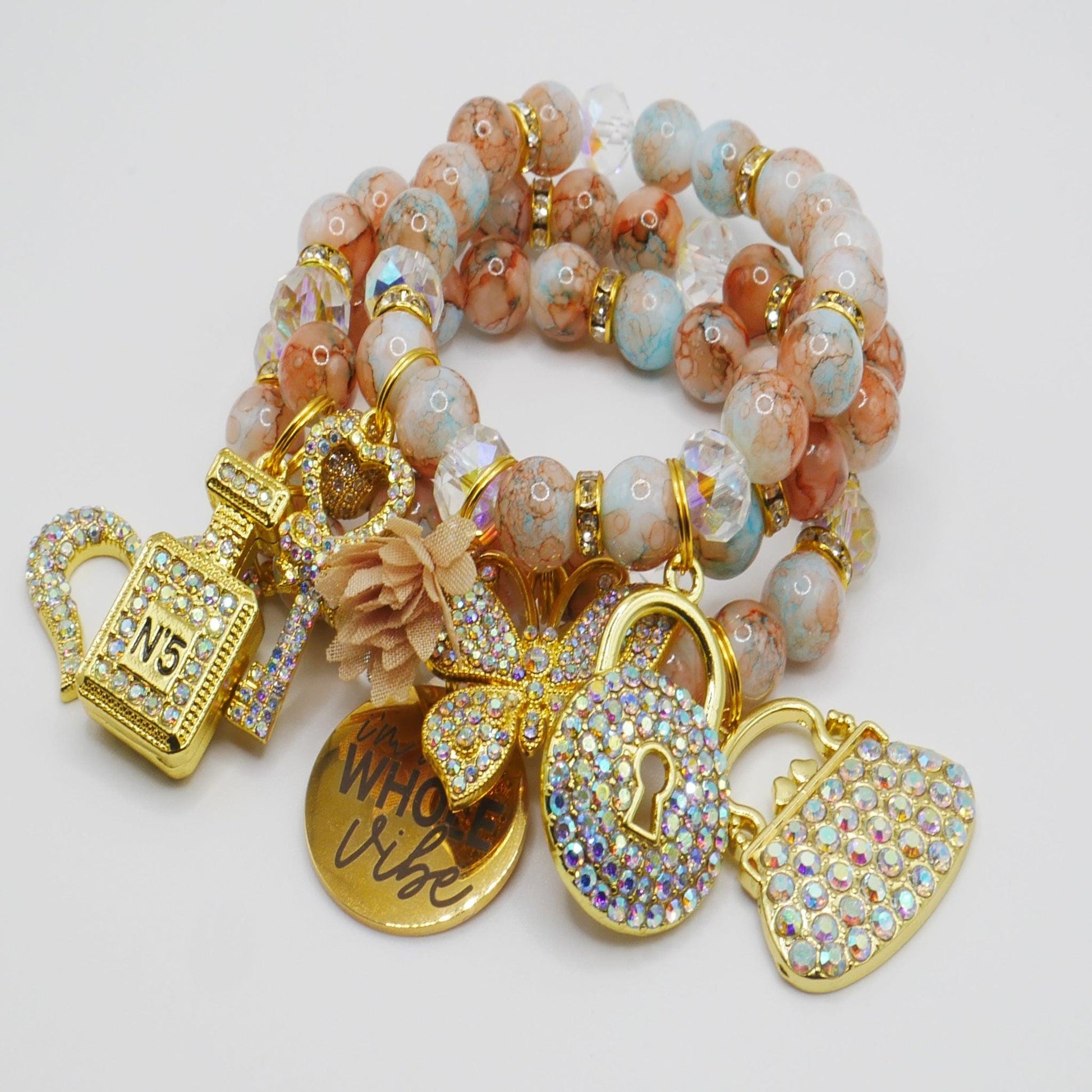 Whole Vibe Bracelet Stack – Gold, Peach & Turquoise Luxury Bracelet Set