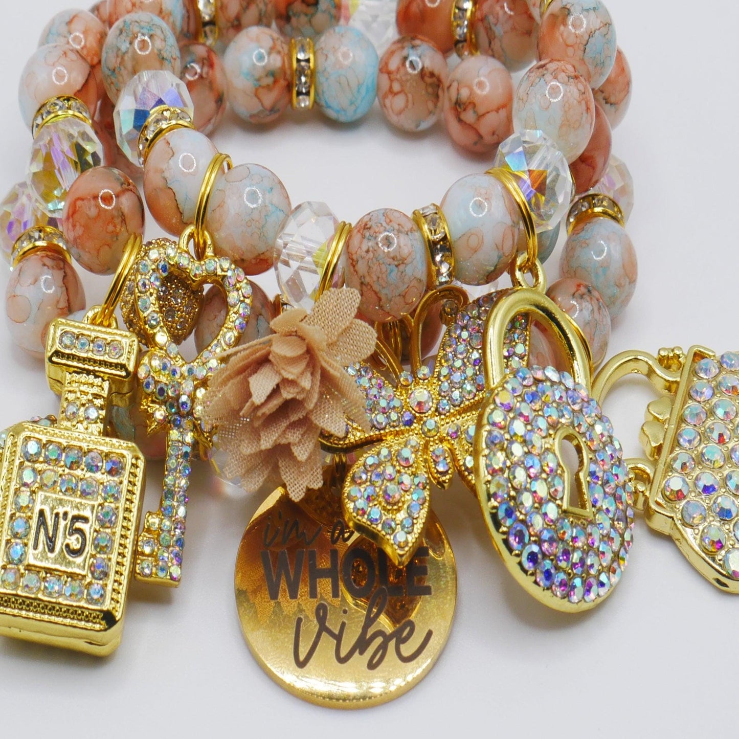 Whole Vibe Bracelet Stack – Gold, Peach & Turquoise Luxury Bracelet Set