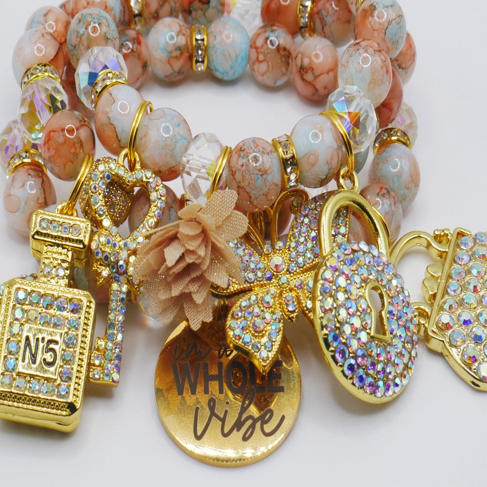 Whole Vibe Bracelet Stack – Gold, Peach & Turquoise Luxury Bracelet Set
