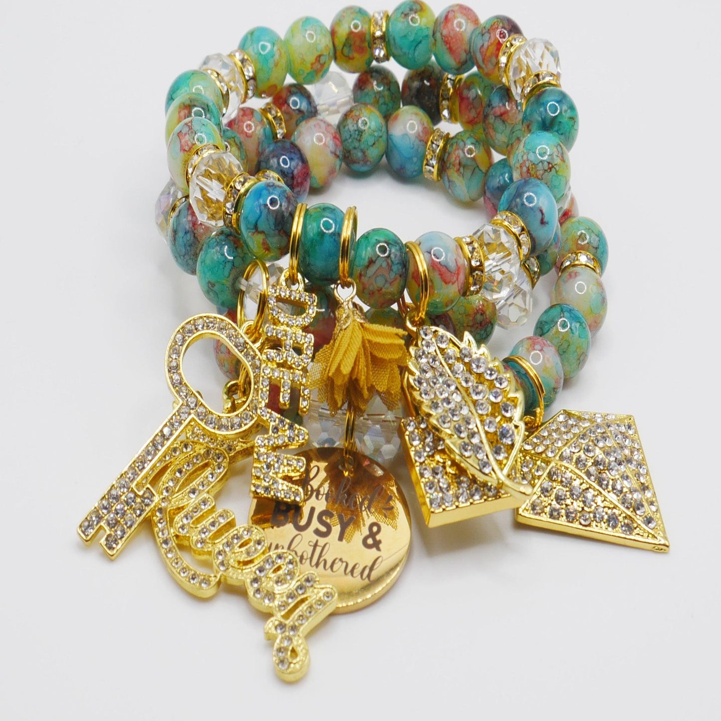 Booked, Busy & Unbothered Bracelet Stack – Multi-Color Gold Luxury Statement Set
