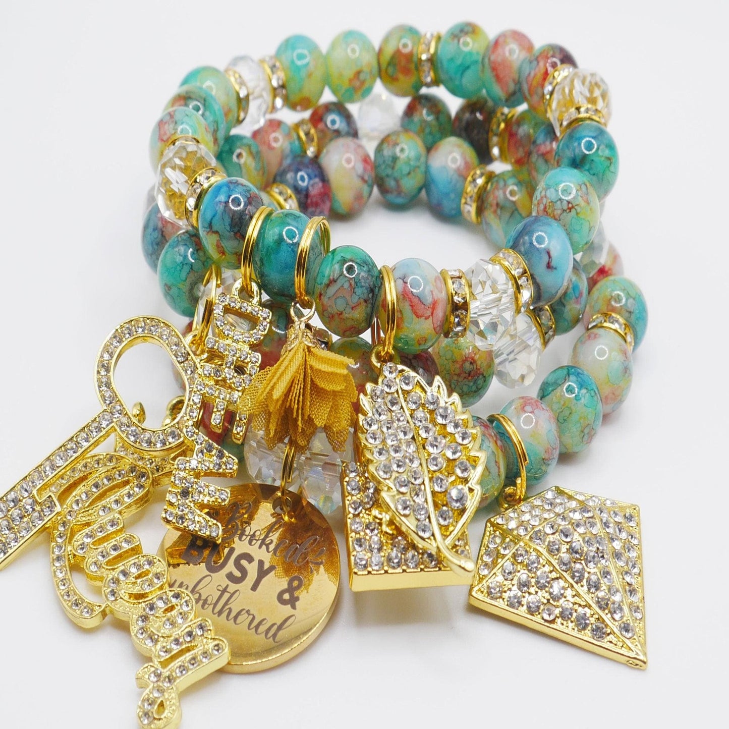 Booked, Busy & Unbothered Bracelet Stack – Multi-Color Gold Luxury Statement Set
